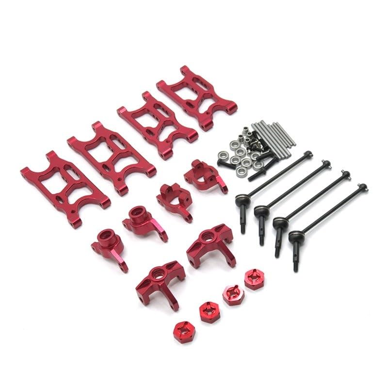 YNIGYSCEK LC Racing 1/14 Compatible with WLtoys 144001 124017-16-18-19 RC Car, Upgrade Spare Parts, Swing Arm, Steering Cup, CVD etc...8-Piece Set(Red)