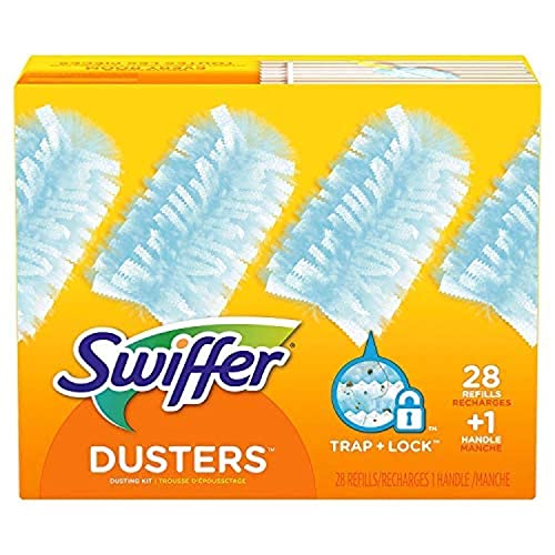 Swiffer Dusters Dusting Starter Kit With Handle And 28 Disposable Duster Refills Multi-Surface Cleaning White (28 Refills + 1 Handle - 29 Count)
