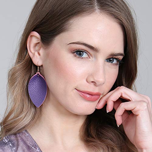 Bohemian Lightweight Genuine Real Leather Geometric Drop Statement Earrings - Petal Leaf Feather, Teardrop Dangles2