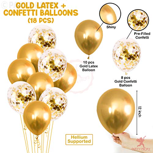Image of Party Propz Golden Chrome Balloons & Golden Confetti Balloons for Birthday - Set of 18 Pcs Gold Balloons for Birthday Decoration | Gold balloons For Decoration (Latex)