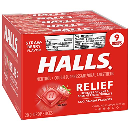 Halls Relief Strawberry Flavor Cough Drops, 20 Sticks (180 Total Drops) #TOP7