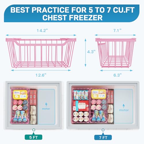 Image of SUNALLY Freezer Organizer Bins, 8 Pack Stackable Chest Freezer Organizer for 5-7 Cu.FT Deep Freezer Sort Frozen Meats and Food, Freezer Storage Baskets with Handles Easy Reach from Bottom, Pink