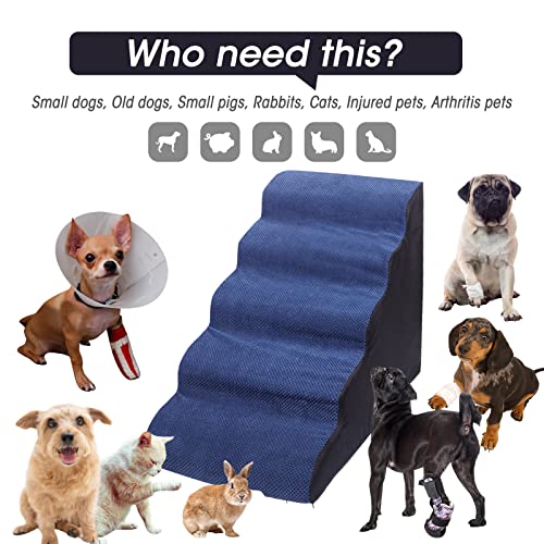 Litail 24.4" Pet Foam Stairs For High Beds, 30D High Density Extra Wide Dog Foam Ramps/Stairs/Ladder For Couch, Older Dogs, Cats, Puppies, Injured Dogs (19.68Inch Wide, 5-Tier Blue) #TOP3
