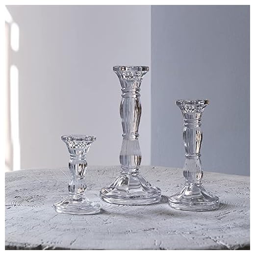 3Pack Glass Candle Stick Holders - Clear Crystal Taper Candles Holder– Table Centerpieces for Buring Candles, Led Taper Candle,Party and Wedding Decoration(4,6,8inches Tall)