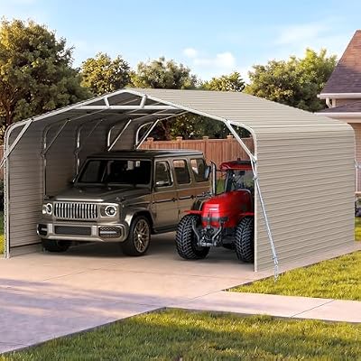 Quictent 20x20 ft Heavy Duty Double-car Metal Carport, Fully Shaded Outdoor Garage Side Canopy with Side Panels and Pre-drilled Holes, Suitable for Parking Cars, Boats and Agricultural Equipment