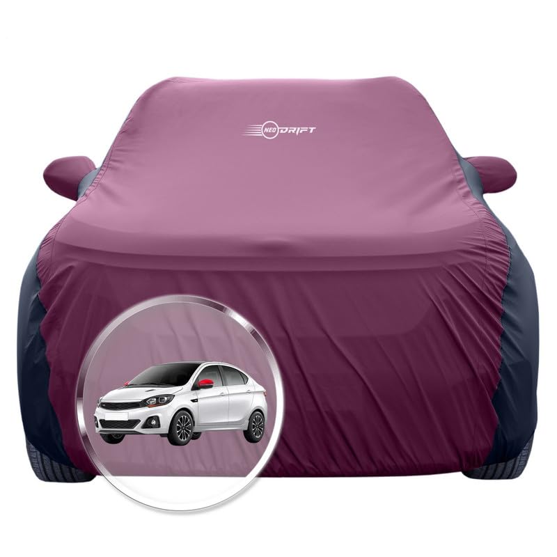 Image of NEODRIFT 'SuperTech' Car Cover for Tata Tigor (100% Water-Resistant, All Weather Protection, Tailored Fit, Multi-Layered & Breathable Fabric) (Colour: Maroon+Black)