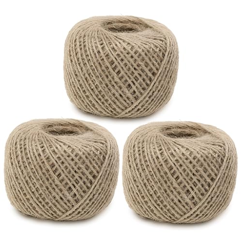 KATLKIU 3 x 80 metros de cordel de yute natural – 240 metros totales, grosor 2 mm, decoración de cáñamo para embalaje, floristería, cocina, Navidad y decoración