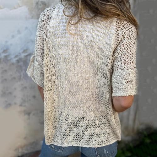 Hollow V-Neck Single Button Loose Short Sleeves, Cardigan Lightweight Button Down for Women V Neck Loose Knit4