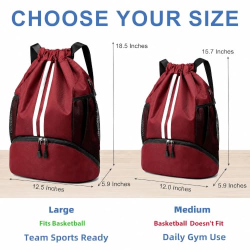 Image of JELUTAR Drawstring Backpack Gym Bag with Shoes Compartment, Burgundy