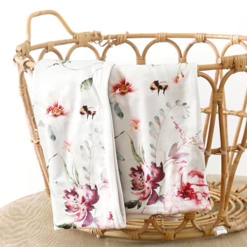 Image of GRSSDER Baby Blankets Super Soft Jersey Knit Swaddle Blanket for Baby Girls and Boys, Double Layer Receiving Blankets 34 x 44 Inches Extra Large for Baby, Flowers and Insects