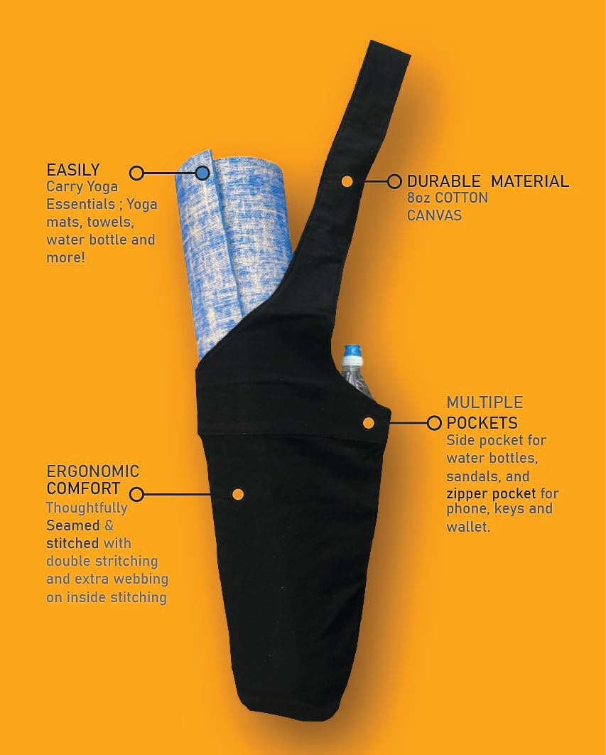 Premium Yoga Mat Bag for Convenient and Stylish Carrying with Large Size Pocket| Sling handle Mat Tote bag | Zipper Pocket Inside for Protection, Fit Most Size Yoga Mats