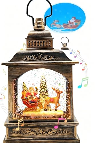 Christmas Snow Globes Lantern Water Swirling Glitter,with Santa Claus Projection/Auto