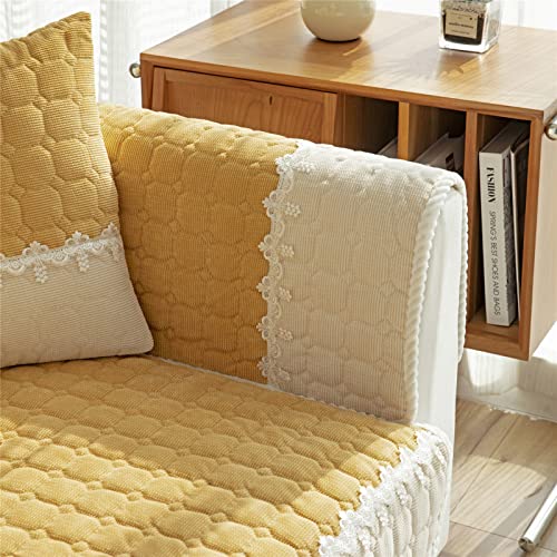 Coussin antidérapant matelassé jaune pour housse de canapé et causeuse