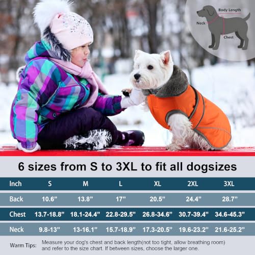 Image of Dogcheer Dog Coat, Waterproof Dog Jacket Reflective Pet Winter Coat with Adjustable Hook & Loop, Christmas Puppy Fleece Jacket Warm Turtleneck Snowsuit for Small Medium Large Dogs - Orange, M