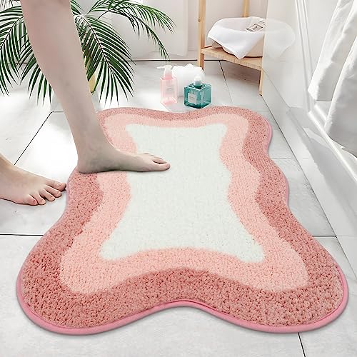 HAOCOO Pink Bathroom Rugs Non Slip 20X31 inch, Ultra Soft Absorbent Irregular Shape Bath Rug, Microfiber Washable Non-Slip Bathmat Boho Decor for Bedroom Bathroom Floor Tub Shower by HAOCOO - Used condition - US$19.36