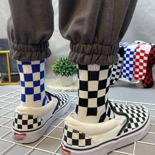 Image of CHUNFO Womens Plaid Vintage Socks Colorful Running Checkerboard Crew Socks Cotton Casual Size5-9.5