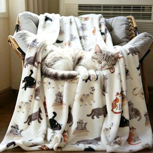Flannel Cat Blanket Throw Super Soft - Lightweight Throw with