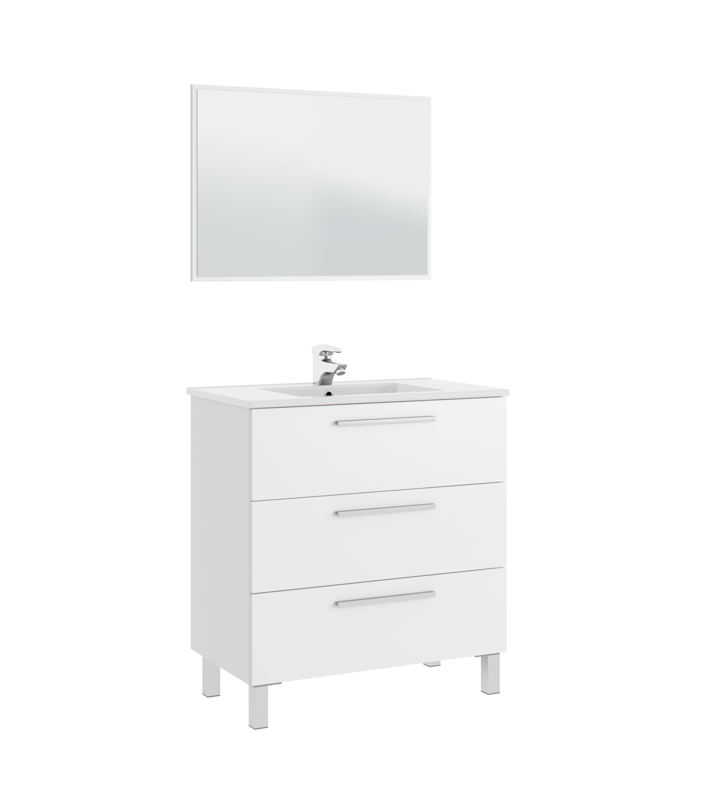 Arkitmobel Modèle Athena Meuble de salle de bain avec 3 tiroirs et miroir Blanc brillant 80 x 86 x 45 cm (l x h x p)