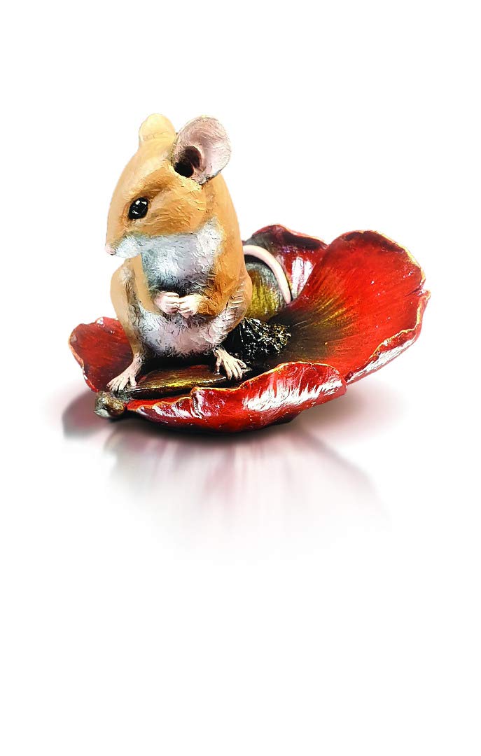 Richard Cooper StudioCold Cast Bronze Mouse sitting in Red Poppy - Hand Painted by Michael Simpson
