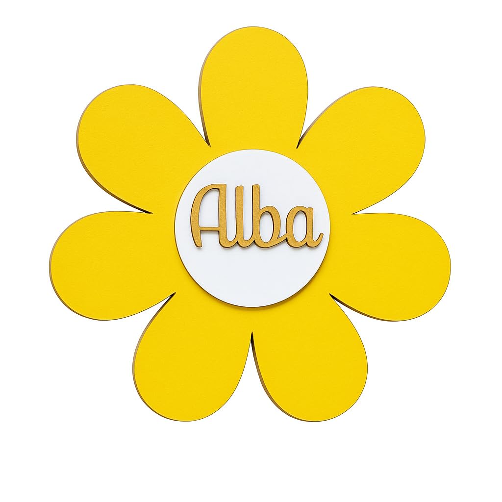 Placa decorativa Infantil de madera- flor Margarita Decorativa Personalizada con Nombre – Placa Infantil para Habitación, Puerta o Pared madera– Regalo Original Personalizado Bebé- Decoraciones niño