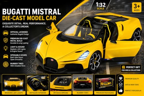 Image of Sky Tech Bugatti W16 Mistral Sports Car SUV Car 1:32 Scale Model Exclusive Alloy Metal Pull Back Die-cast Metal Pullback Toy Openable Doors & Light Music Best Gifts Kids【Colors as Per Stock 】