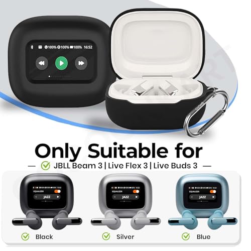 Image of Silicone Case Cover for | Live Flex 3 | Live Buds 3 with Cleaner Kit, Lanyard & 4 Pcs Cable Protectors (Black)