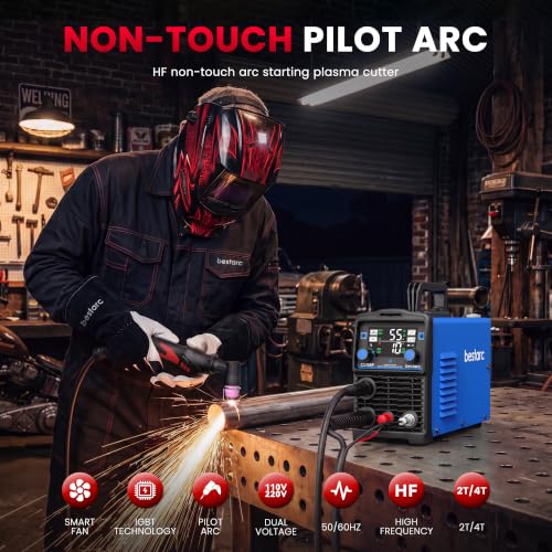 Image of Bestarc Plasma Cutter, [Pilot Arc][Large LED Display] 55A bestarc Plasma Cutter Machine 110 /220V Dual Voltage, 5 /8 Inch Clean Cut 3 /4 Inch Max Cut, Post Flow Mesh Cut, 2T /4T for Beginners DIY
