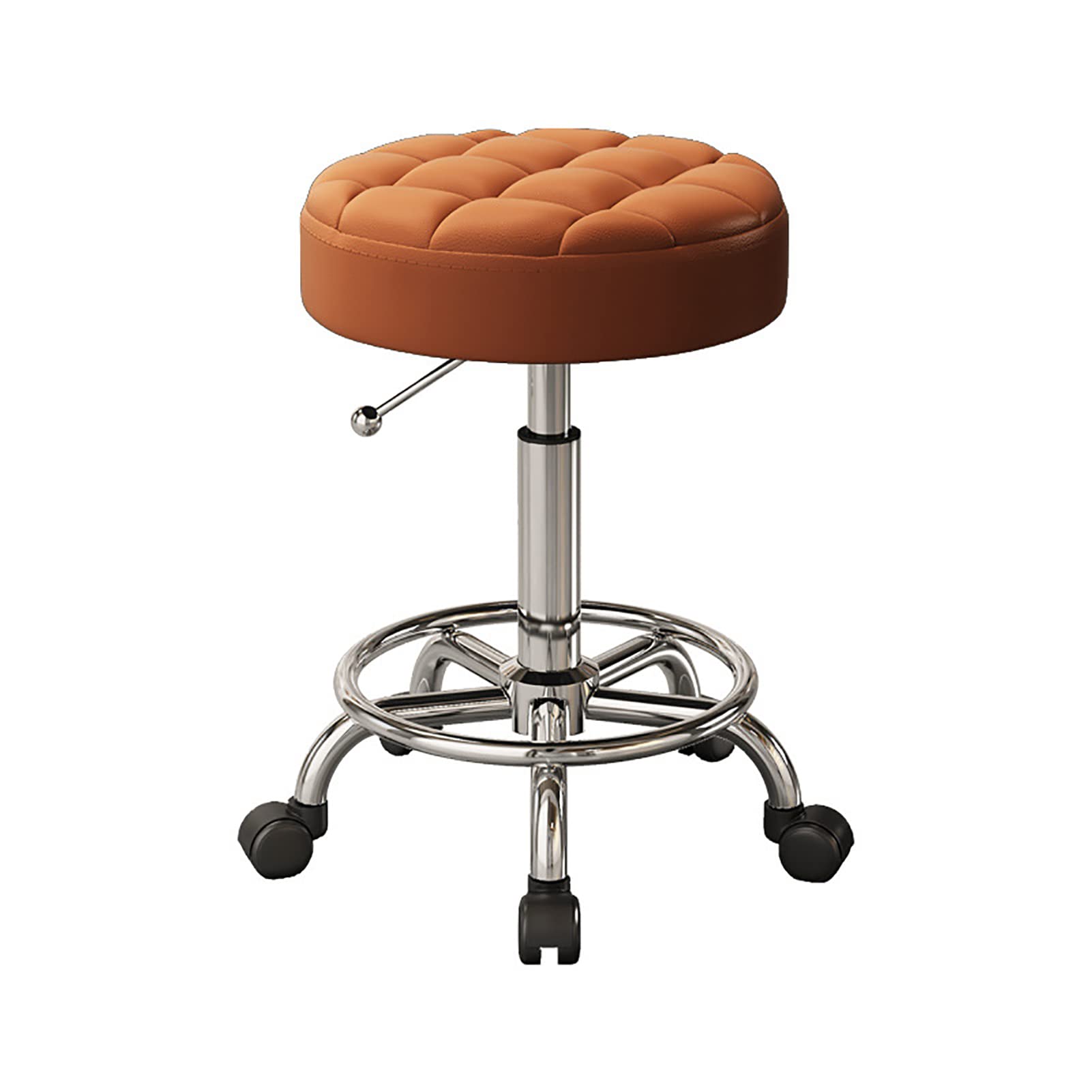 Round Rolling Stool Chair PU Leather Height Adjustable Swivel Drafting Work SPA Shop Salon Stools with Wheels Office Chair,A