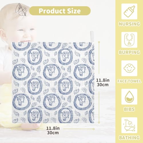vvfelixl Horseshoe with Horse Head Baby Burp Cloths Baby Muslin Washcloths for Boys Girls Cotton Babys Face Towel for Newborn Infants Soft and Absorbent 11.8 X 11.8 in, 5 Pack4