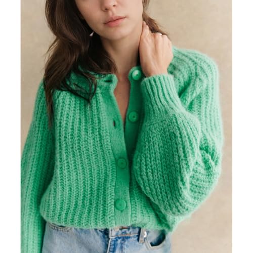 Image of Hixiaohe Cardigan Sweater for Women Long Sleeve Button Y2K Chunky Knit Sweater Fall Casual Open Front Outwear Knitwear Coat