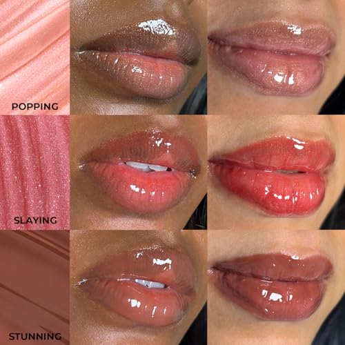 Image of FAE Beauty Mini Peptide Lip Gloss Trio - Festive Edition | With Passionfruit Oil & Argireline to Smoothen, Even, and Soften Lips | Non Sticky | Hydrating | Vegan | Shades - Stunning | Slaying | Popping