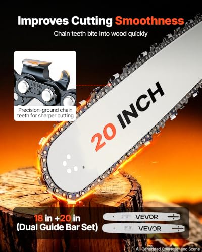 Image of VEVOR Gas Powered Chainsaw 18 & 20 Inch 58CC 3.22HP 2 Stroke Engine Saw | For Wood Cutting, Tree Trimming & Land Clearing, Throttle-Synced Choke, Power Chain Saw with Non-Slip Handle & Dual Tanks