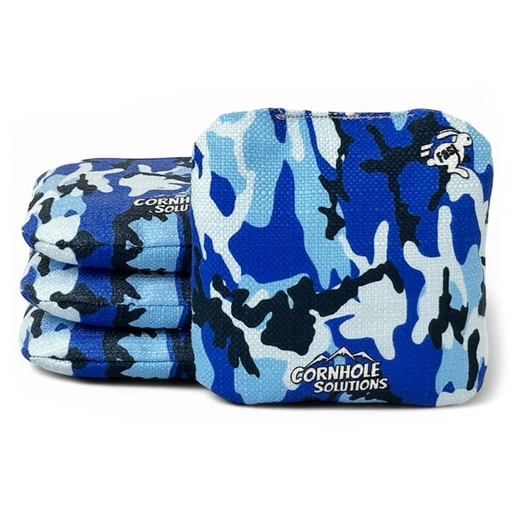 Cornhole Solutions Cornhole Bags Set of 4 – Regulation Pro Style 6x6 – Resin Filled + Tote Bag (Camo Blue)