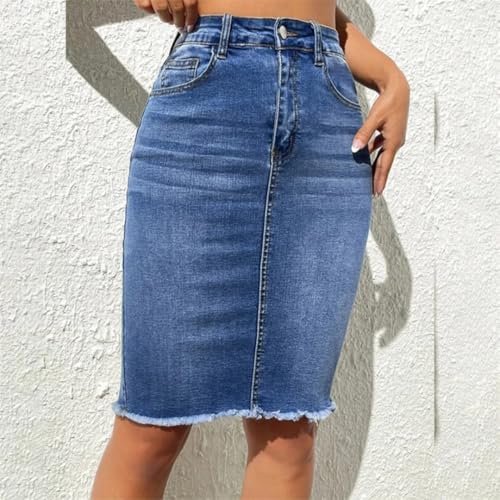 Women High Waist Denim Tassel Decoration Hem Wrap Hip Half-Body Dsummer Daily Casual Skirt3