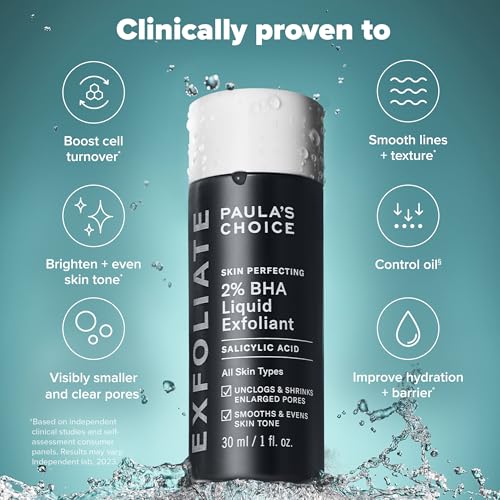 PAULA’S CHOICE Skin Perfecting 2 BHA Salicylsäure Flüssigpeeling – Gesichtspeeling bekämpft Mitesser, Ausbrüche und vergrößerte Poren – Mischhaut, fettige und zu Akne neigende Haut – 30