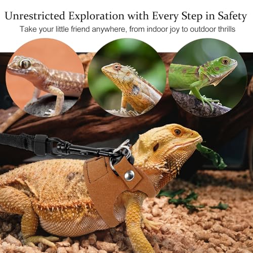 Image of 3 Pack Bearded Dragon Harness and Leash Set, Adjustable Lizard Leash Soft Small Animal Traction Rope, Vest Accessories for Squirrel Rat, Gecko, Bearded Dragon Harness