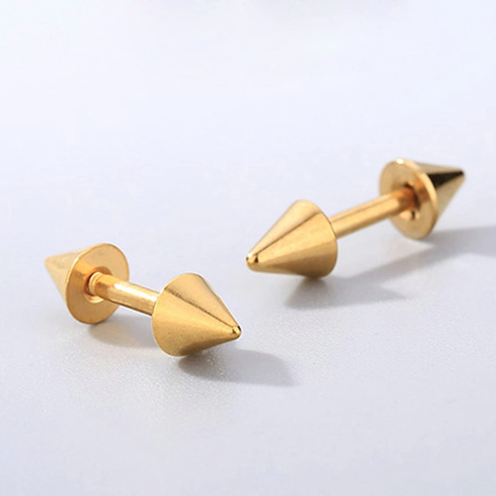LLXYWJ Edelstahl-Ohrringe für Damen und Herren, Ohrstecker aus Silber und Schwarzgold, 3 Paar (6 ück), geometrischer Kegel, 3–5 mm