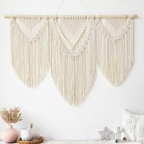 Ordeluxe Tapiz de Macramé 110×82 cm, Tapiz Boho Grande Hecho a Mano de Algodón Natural, Tapiz Macramé para Pared y Cabecero de Cama, Decoración de Dormitorio, Hogar y Balcón, Regalo para Mujeres