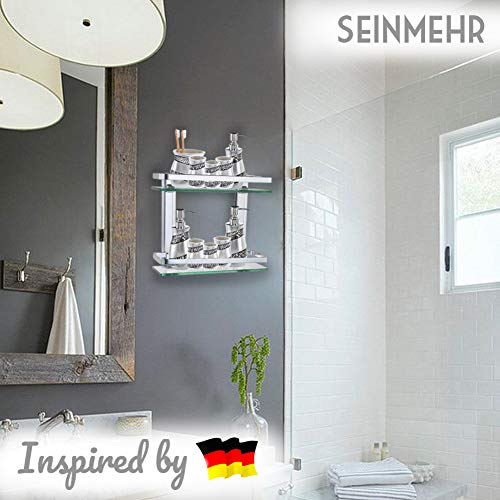 Comfecto 2 Tier Bathroom Glass Shelves, Wall Mounted Tempered Glass Shelf Organizer Storage Holder With 14 Inch Rectangular Glass 8Mm Thick, And Aluminum Rail For Shower Lavatory, Hardware Included #TOP6