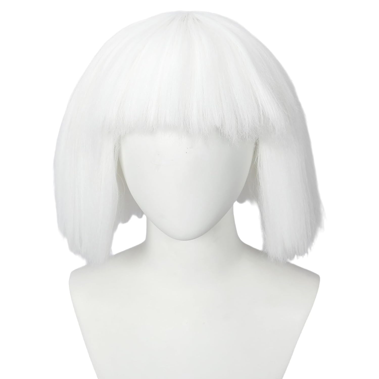 Linfairy Short White Fluffy Cosplay Wig for Halloween Party