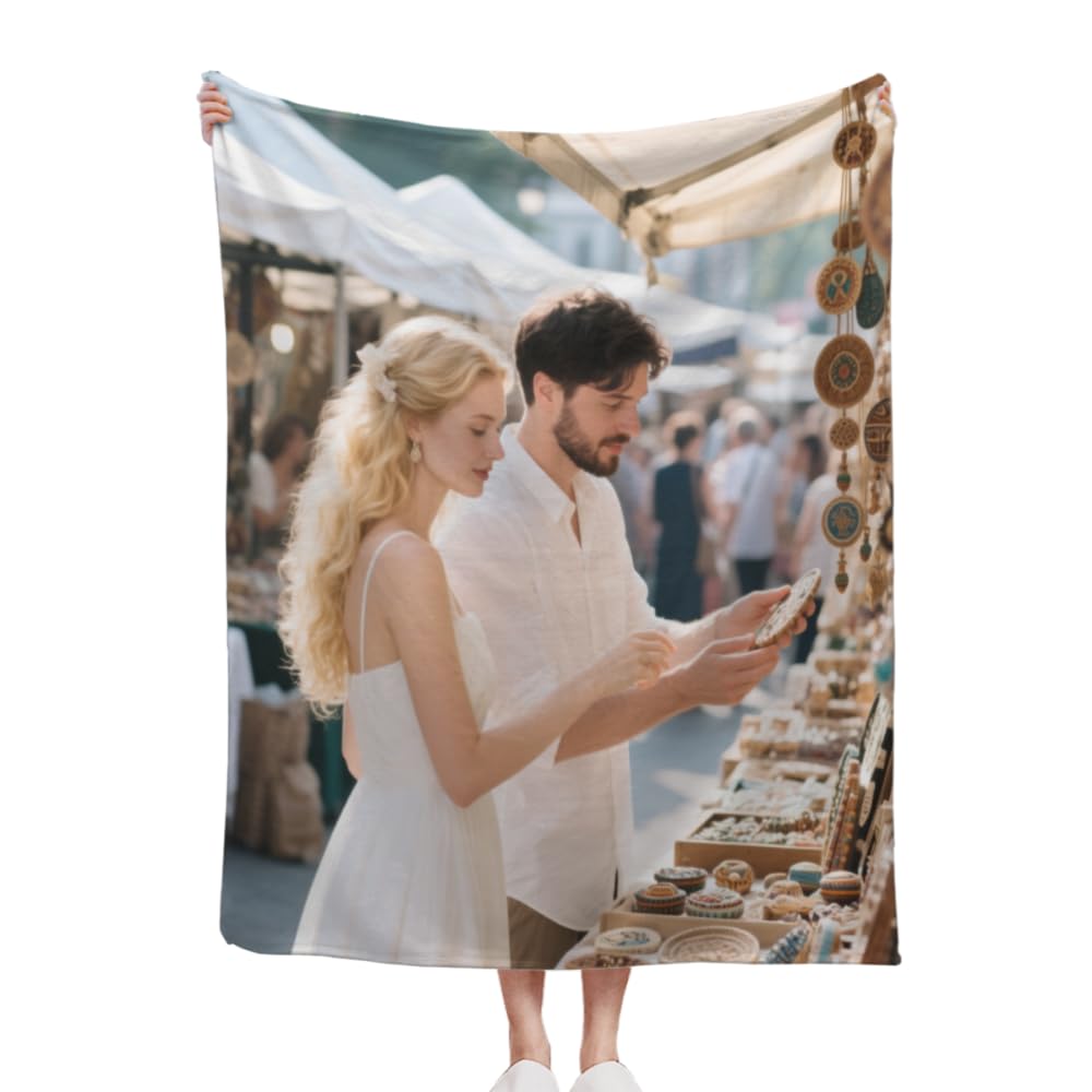 HUKQWX Custom Blanket with Text Picture Collage Customized Throw Blankets Customized Picture Blanket for Christmas Xmas Birthday Anniversary Wedding Valentines Day, 30x40 in