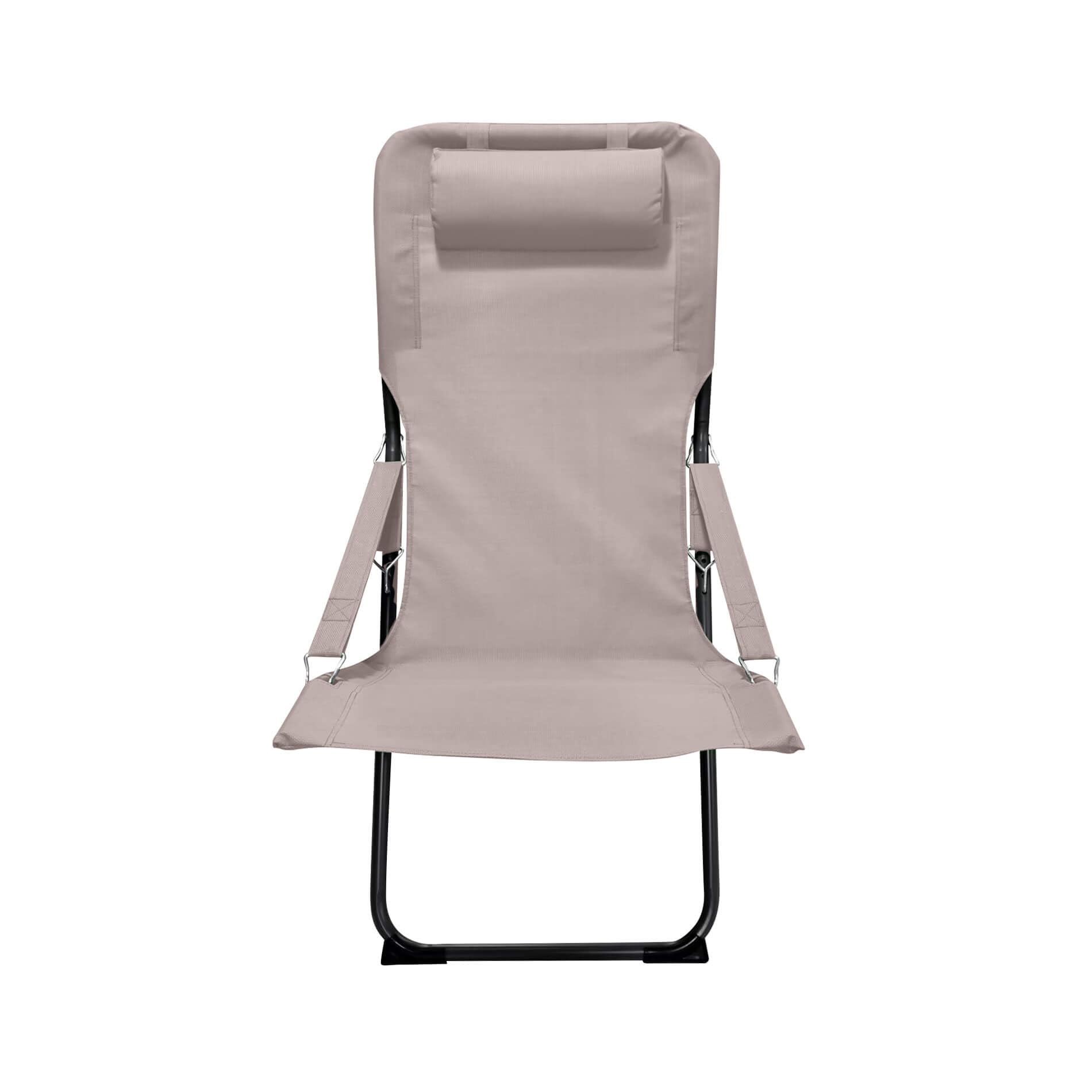 Rebecca Mobili Sedia da Esterno Pieghevole Reclinabile con Braccioli Acciaio Poliestere Beige Grigio Scuro 88x63x83 cm