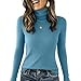Fitted Turtleneck Tops for Women Thermal Spring Fall Long Sleeve Basic Casual Shirts for Women Slim Fit Ribbed Knit Pullover Fashion Tops Solid Color Sweaters Tee Sky Blue XXL