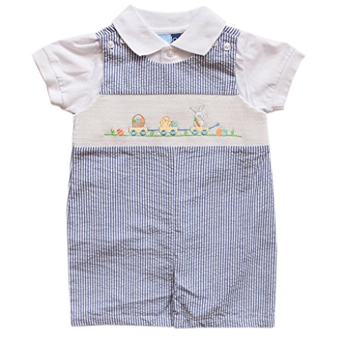 Good Lad Newborn/Infant Boys Two Piece Machine Smocked Shortall Set with Bunny Theme (6/9M)