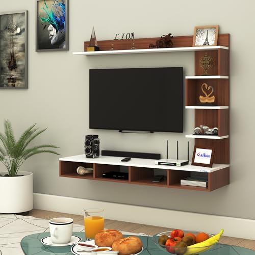 Image of Anikaa Laura Engineered Wood Wall Mount TV Unit /TV Stand /TV Cabinet /TV Entertainment Unit /Set Top Box Stand (Ideal for 43 Inch) (D.I.Y) (Walnut White)