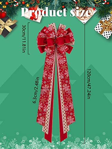 Kalolary Christmas Tree Topper, Large Christmas Tree Bow Toppers Red Gold Snowflake Xmas Ornament Christmas Bow Topper Christmas Tree Decoration For Holiday Party Outdoor Indoor Diy Decor (48 * 12") #TOP1