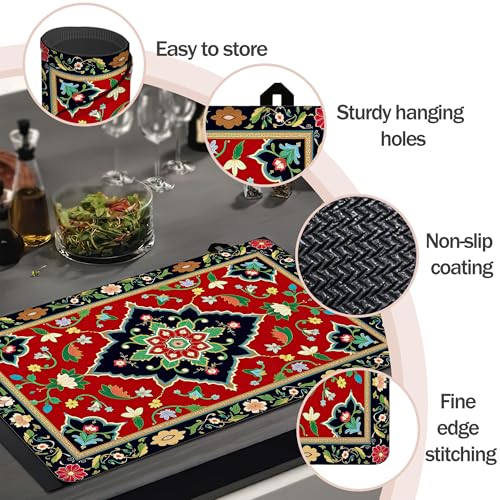 Image of Boho Floral Stove Top Covers Pad 28 x 20 inches Dish Drying Mat Coffee Bar Mats Kitchen Decor Absorbent Pad Fit Coffee Maker Machine Dish Drying