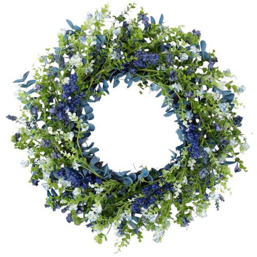 Orilium 24 Inch Spring Wreaths for Front Door Porch Window - Blue Decor for Home Farmhouse - Spring Summer Fall All Seasons