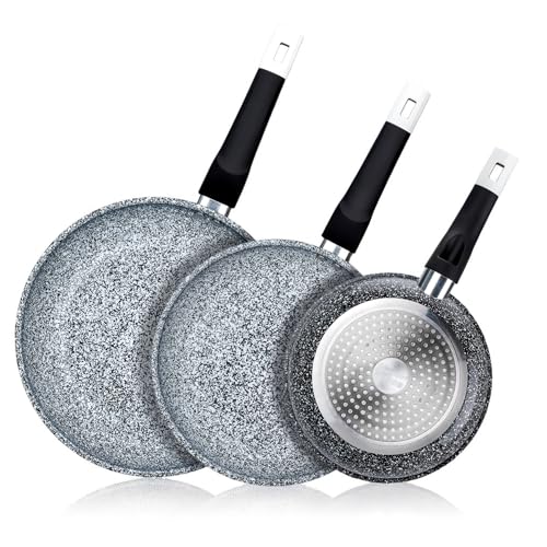 EliteHoff Juego de sartenes de inducción de 3 piezas (20/24/26 cm), sartenes antiadherentes, gris (paquete de 3, E-7540)
