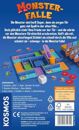 Kosmos 712709 Monsterfalle - Mitbringspiel, lustiges Kinderspiel ab 5 Jahre, für 2 bis 4 Personen, kooperatives Familienspiel, Gesellschafttspiel, kleines Geschenk, Reisespiel